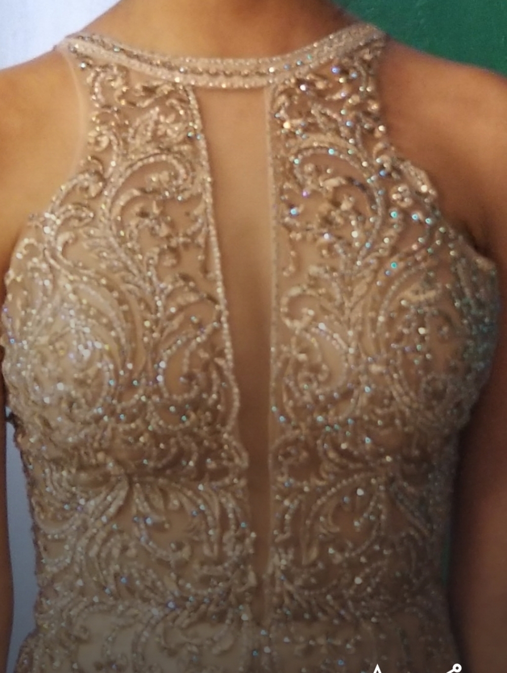Elegant Beaded Evening Gown in Champagne